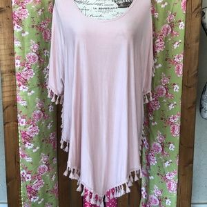 Pink fringed poncho NWT OS